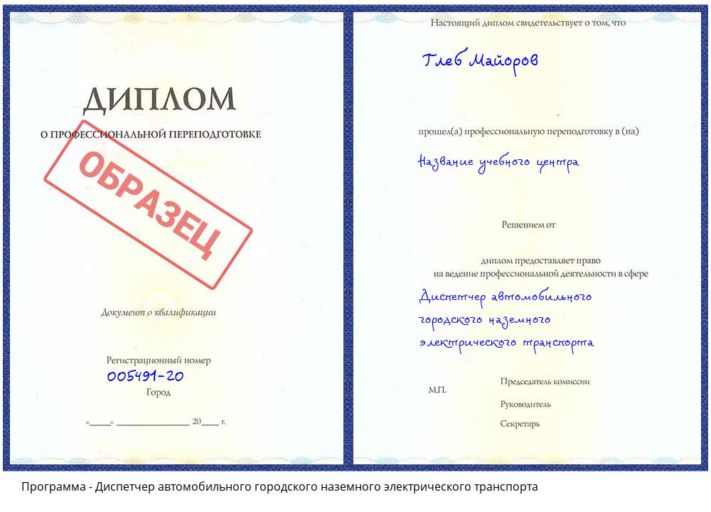 Диспетчер автомобильного городского наземного электрического транспорта Новомосковск