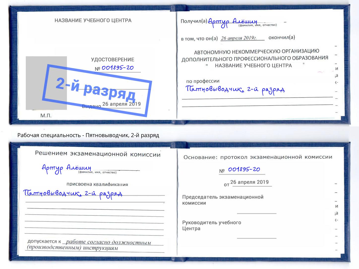 корочка 2-й разряд Пятновыводчик Новомосковск