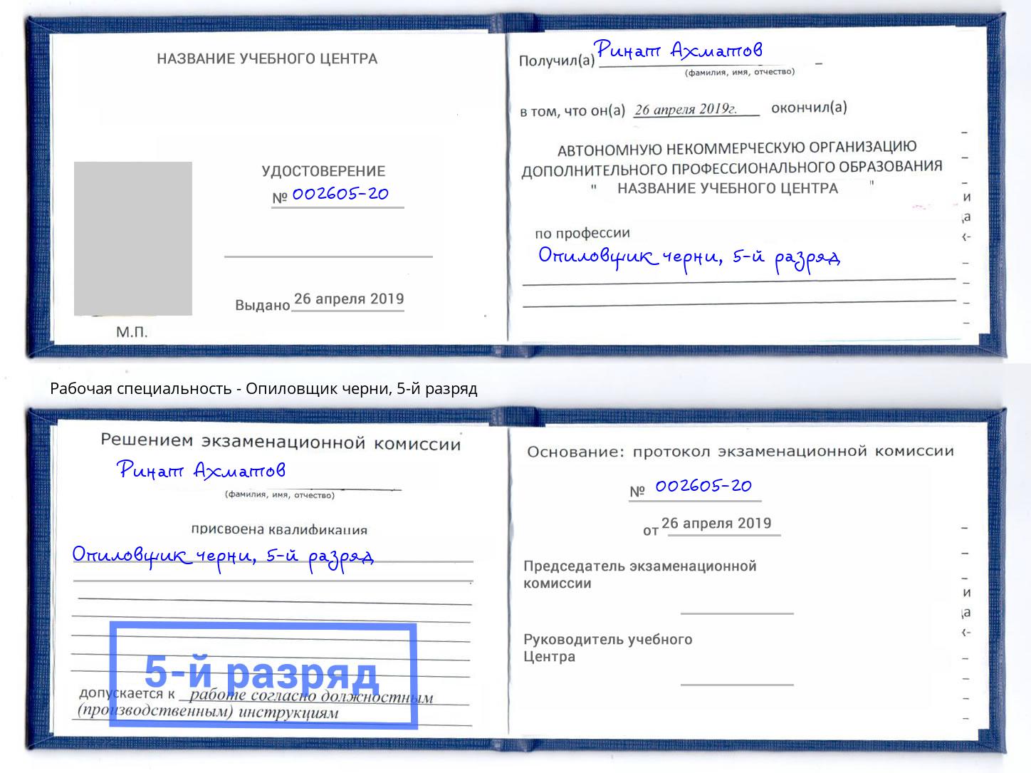 корочка 5-й разряд Опиловщик черни Новомосковск