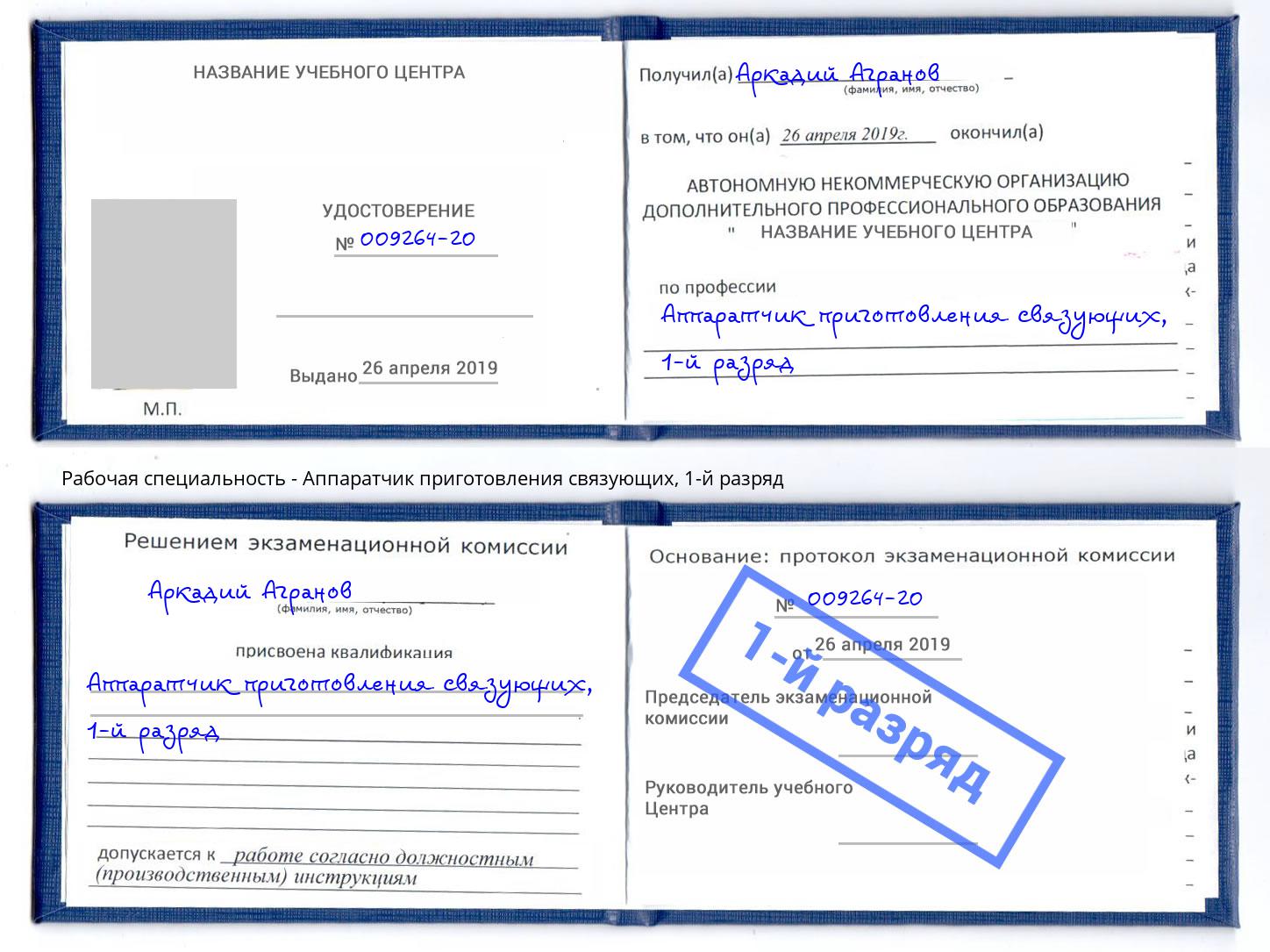 корочка 1-й разряд Аппаратчик приготовления связующих Новомосковск