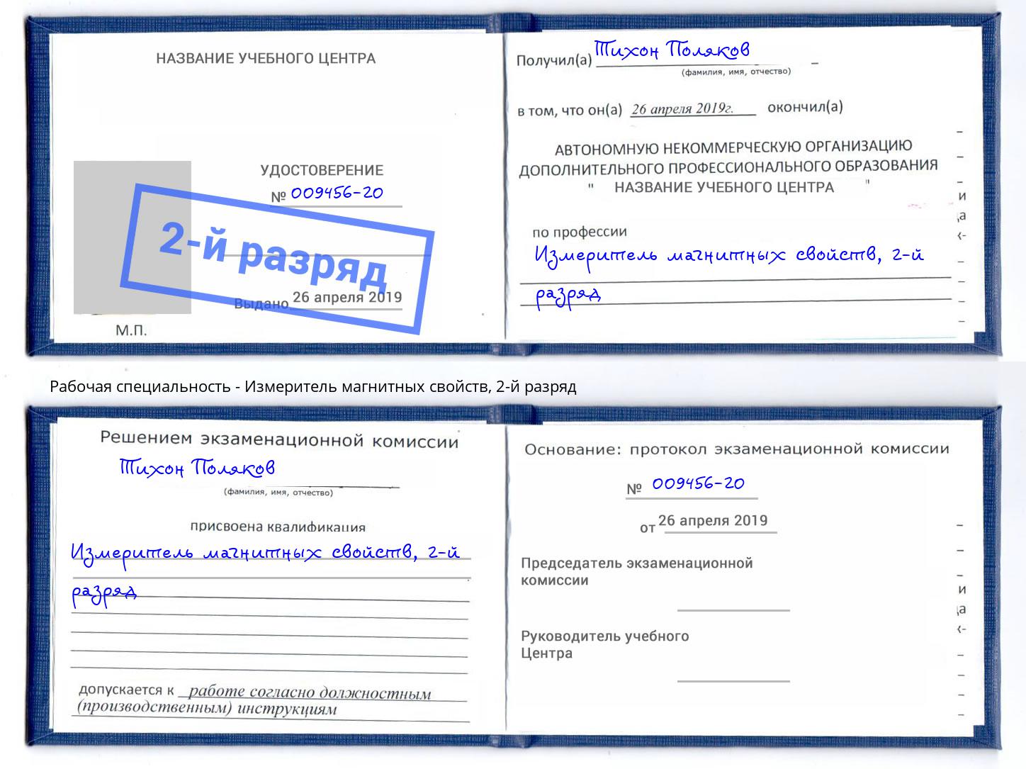 корочка 2-й разряд Измеритель магнитных свойств Новомосковск