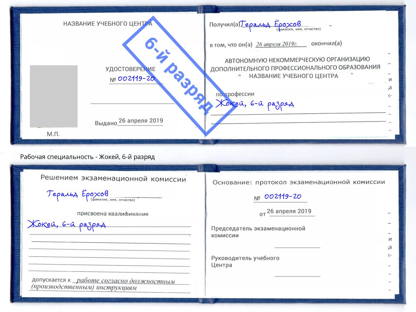корочка 6-й разряд Жокей Новомосковск