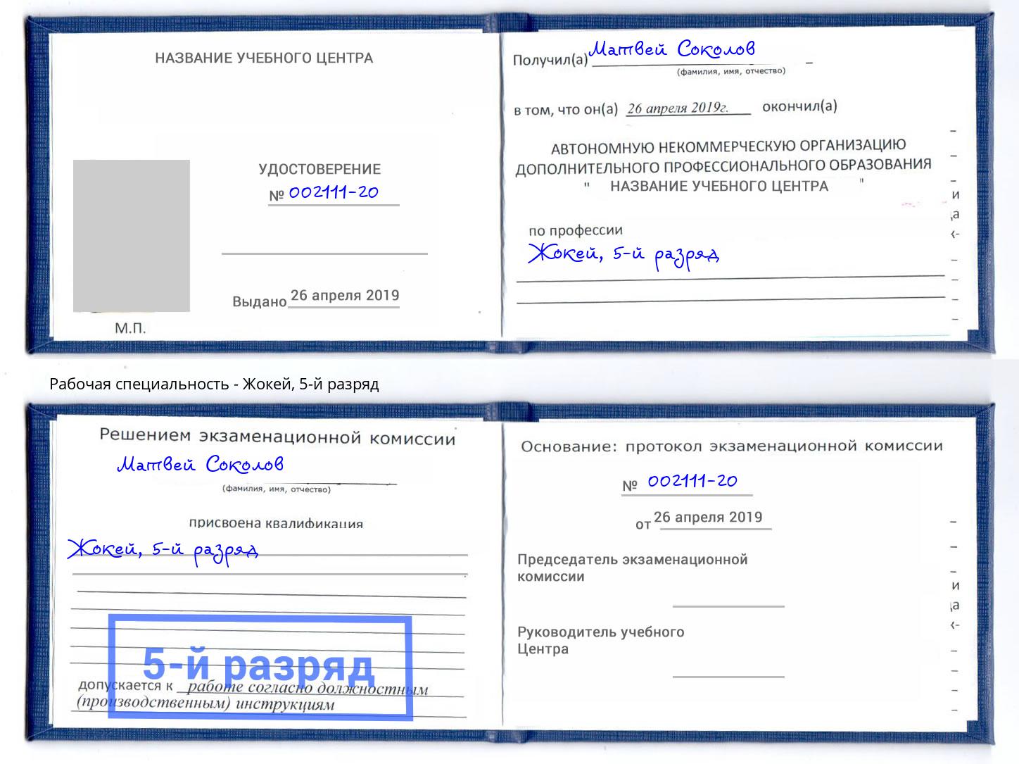 корочка 5-й разряд Жокей Новомосковск