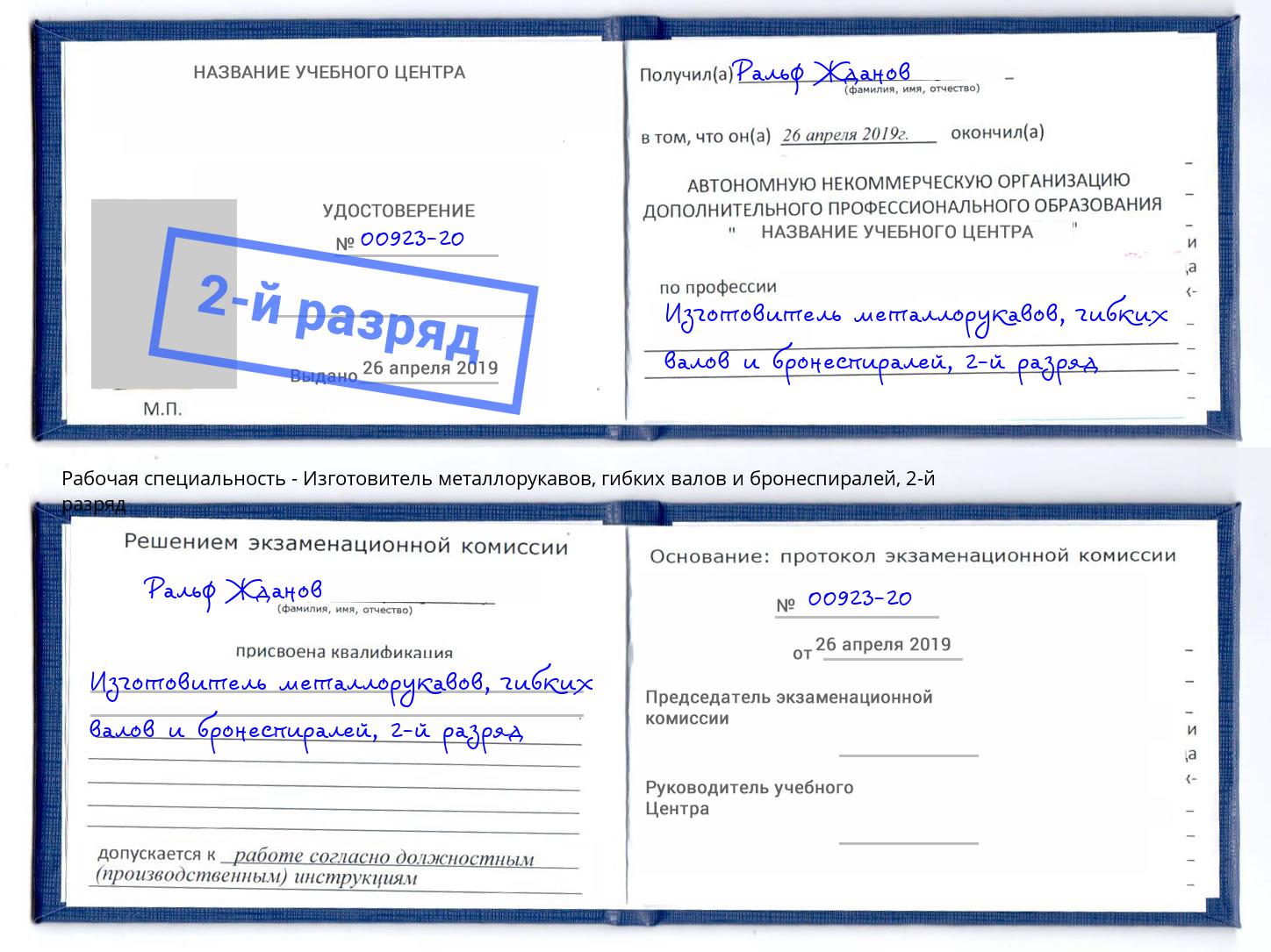 корочка 2-й разряд Изготовитель металлорукавов, гибких валов и бронеспиралей Новомосковск